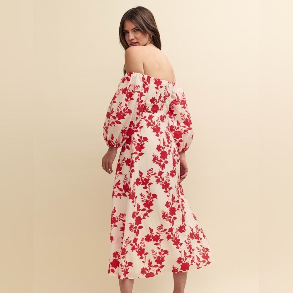 Nobody's Child Floral Off-Shoulder Dress in Red and Cream - Picture 4 of 6